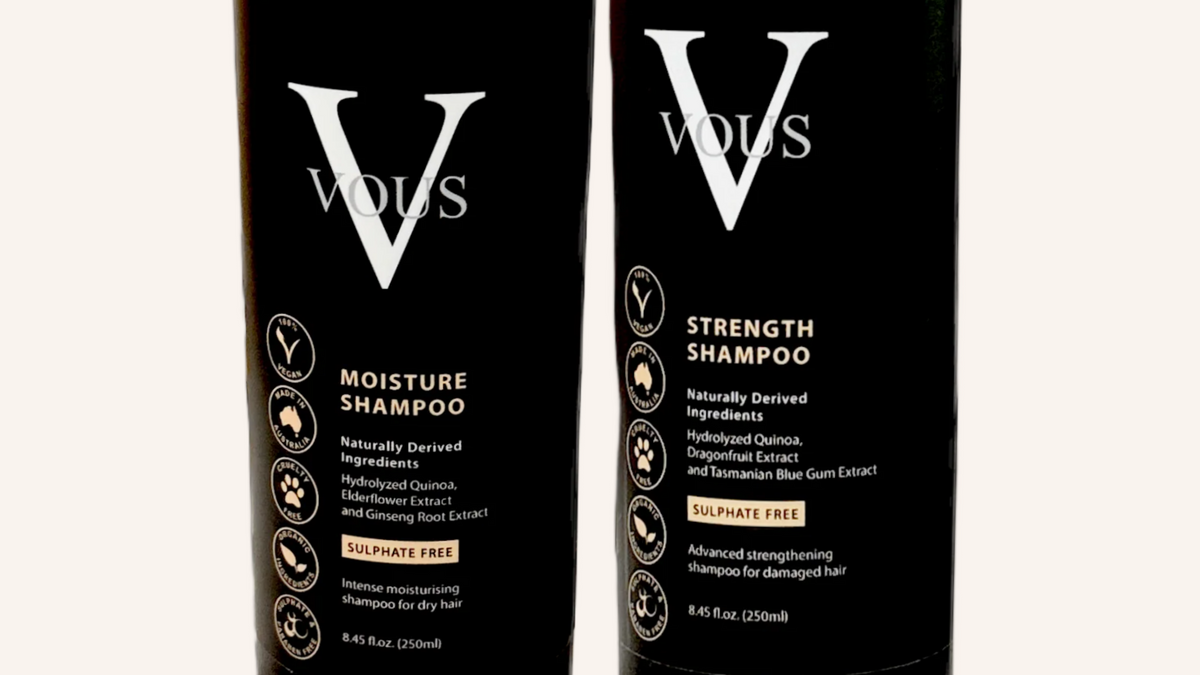 Close-up of the Moisture Shampoo and Strength Shampoo labels