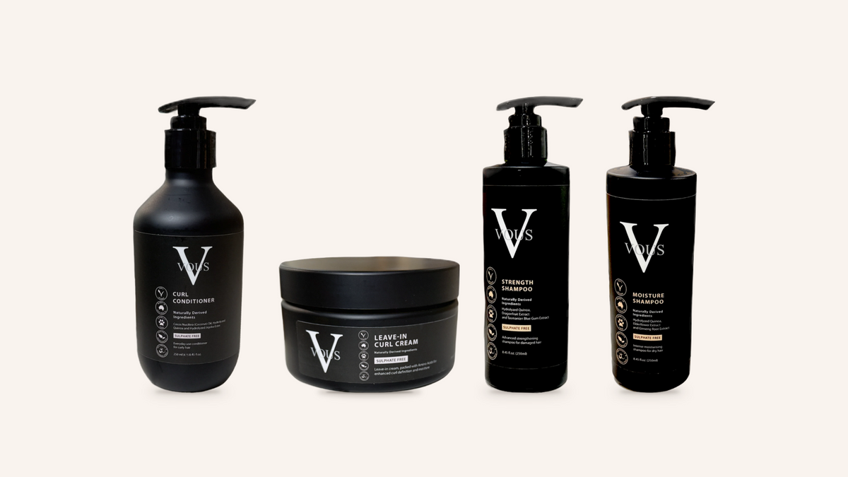 Vous Care Curl Conditioner, Leave-In Curl Cream, Strength Shampoo and Moisture Shampoo