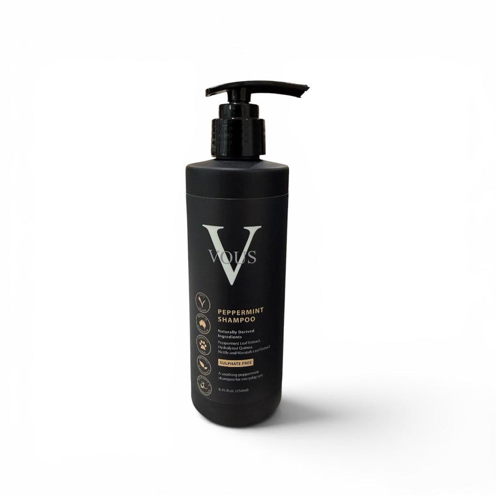 Vous Care Peppermint Shampoo, photographed on a neutral background