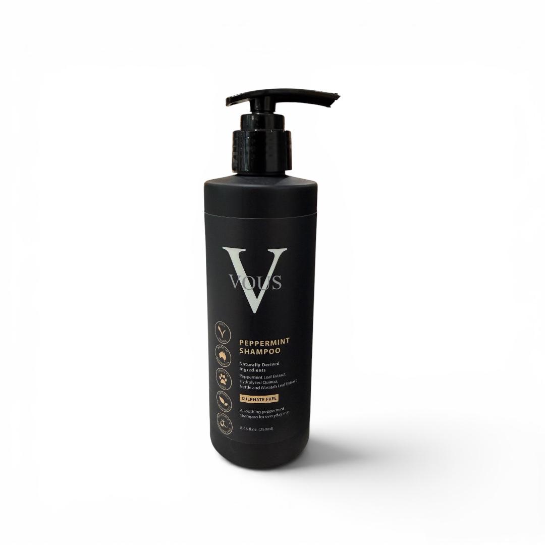 Vous Care Peppermint Shampoo, photographed on a neutral background