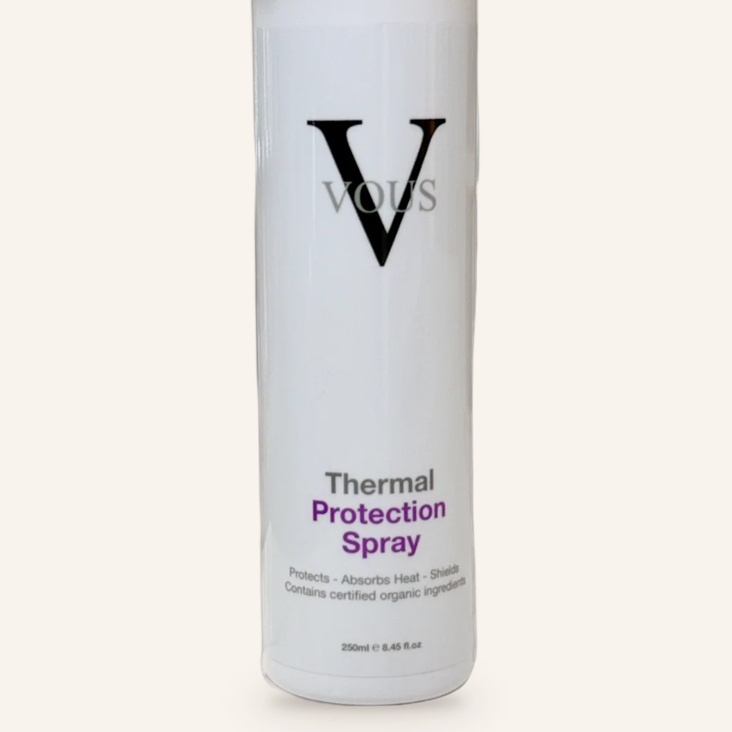 Close-up of the Vous Care Thermal Protection Spray label