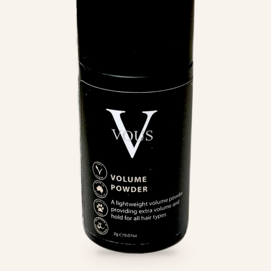 Close-up of the Vous Care Volume Powder label