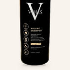 Close-up of the Vous Care Volume Shampoo label